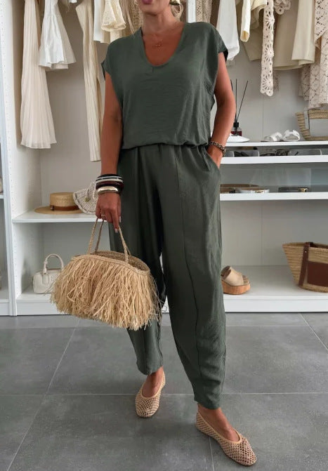 Damen lässiger Jumpsuit mit elastischem Bund und praktischen Taschen Drune