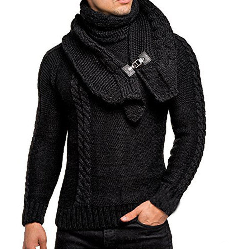 Herren nan Strickpullover mit überlappendem Schalkragen und Schnallenverschluss Drune