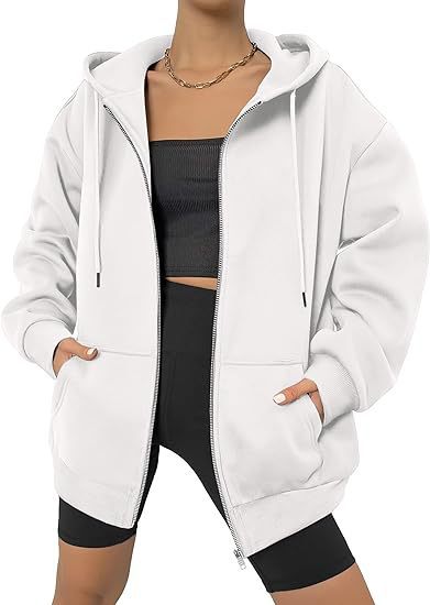 Damen nan oversized Zip-Kapuzenjacke mit kontrastierendem Reißverschluss, doppellagiger Kapuze und Kängurutasche Drune