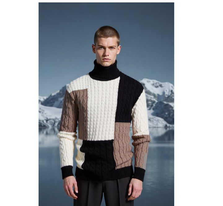 Herren modischer Strickpullover mit strukturiertem Zopfmuster und Stehkragen Drune