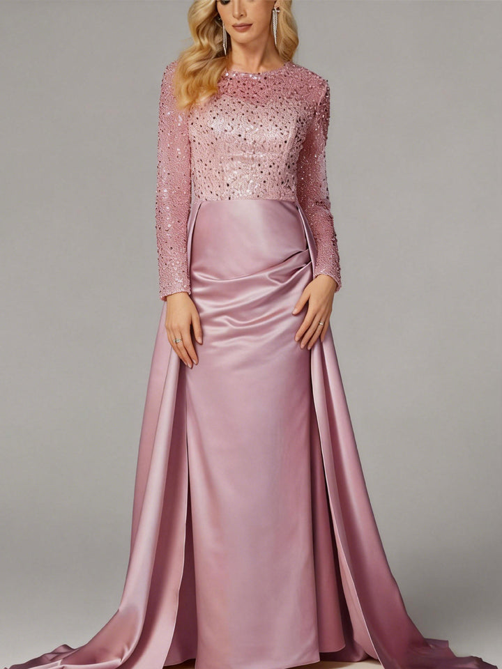 Damen Abendkleid mit funkelndem Paillettenoberteil und elegantem Satinrock Drune