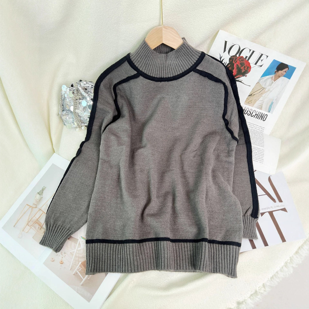 Damen modischer Rollkragenpullover mit kontrastierendem Saum Drune