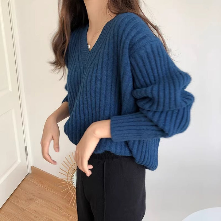 Damen Feinstrickpullover mit V-Ausschnitt und lässigem Schnitt Drune