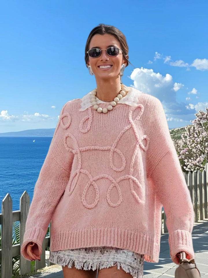 Damen Modischer Strickpullover mit strukturiertem Zopfmuster und lockerer Passform Drune