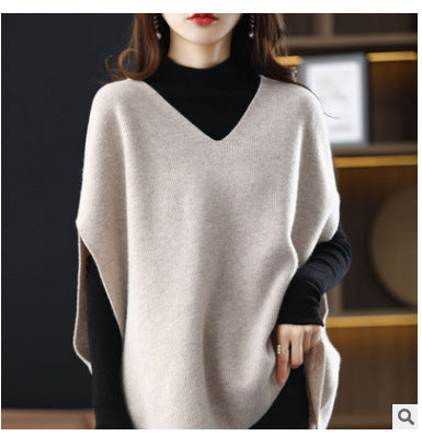 Damen Strickponcho mit V-Ausschnitt und eleganter Silhouette Drune