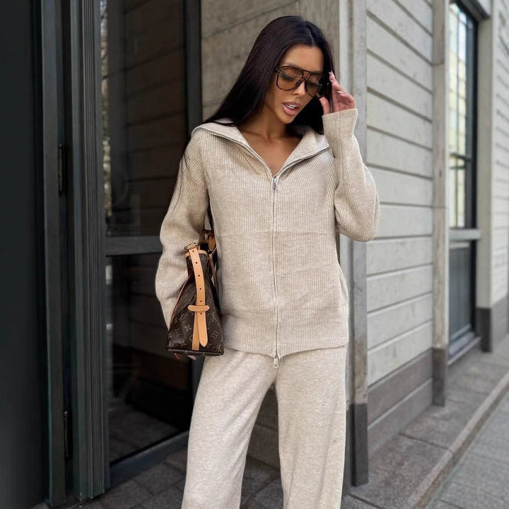 Damen Strickjacke mit hohem Kragen und Reißverschluss Drune