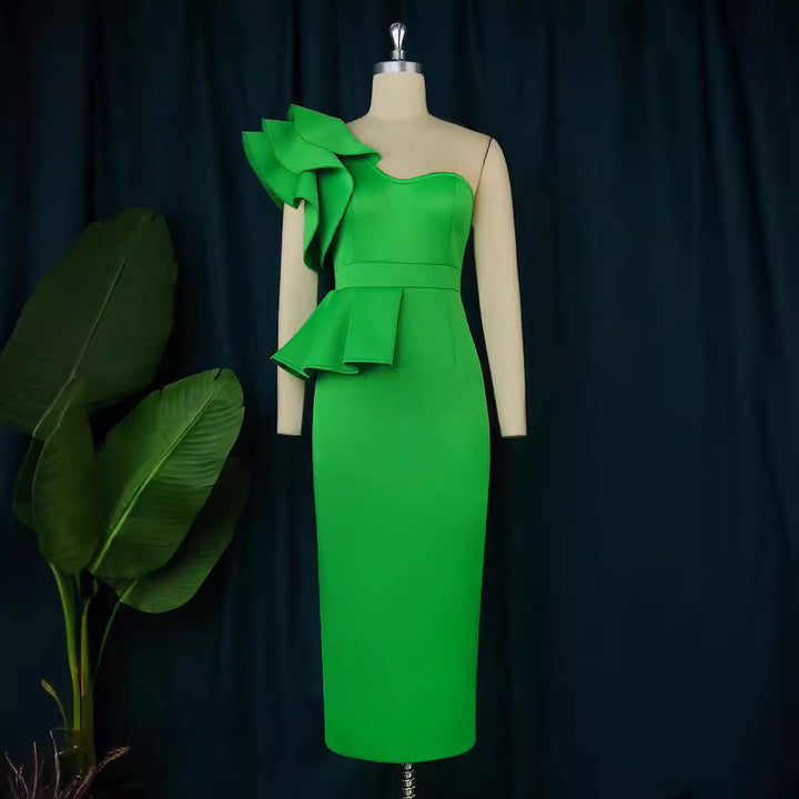 Damen Figurbetontes Kleid mit asymmetrischem Volant Drune