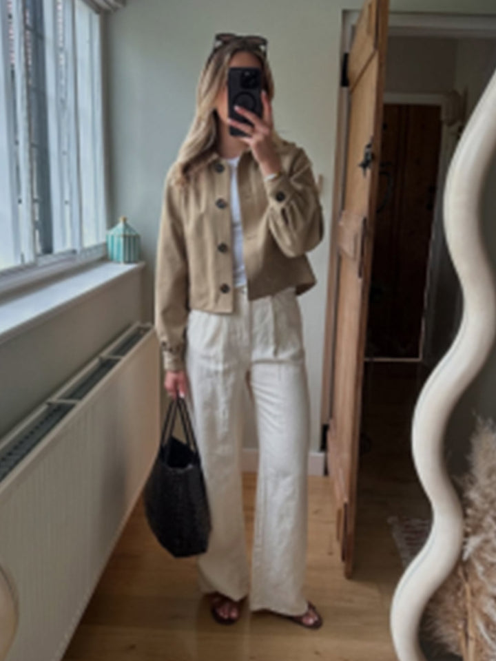 Damen lässige cropped Jacke mit geschmackvollen Knopfdetails Drune