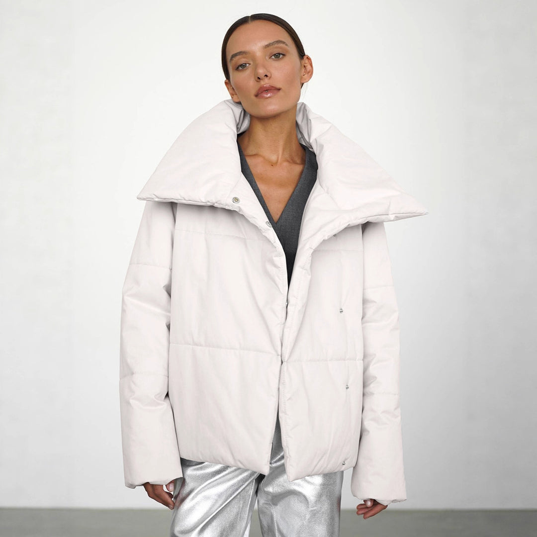 Damen Oversized Daunenjacke mit hohem Kragen und Druckknopfverschluss Drune