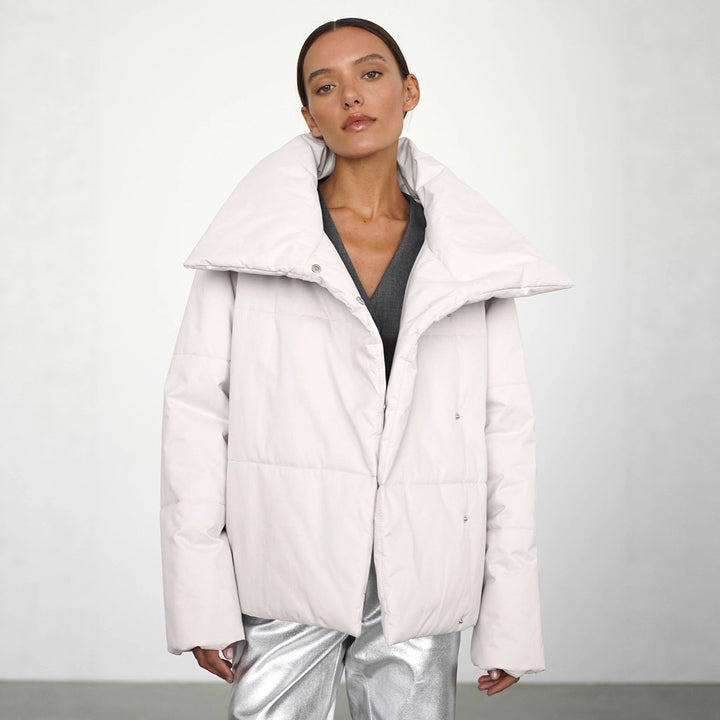 Damen Oversized Daunenjacke mit hohem Kragen und Druckknopfverschluss Drune