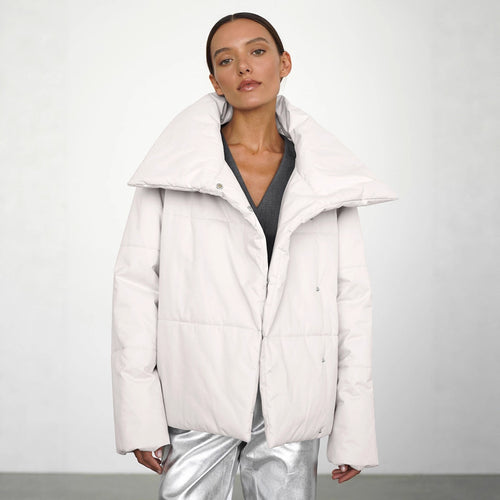 Damen Oversized Daunenjacke mit hohem Kragen und Druckknopfverschluss Drune