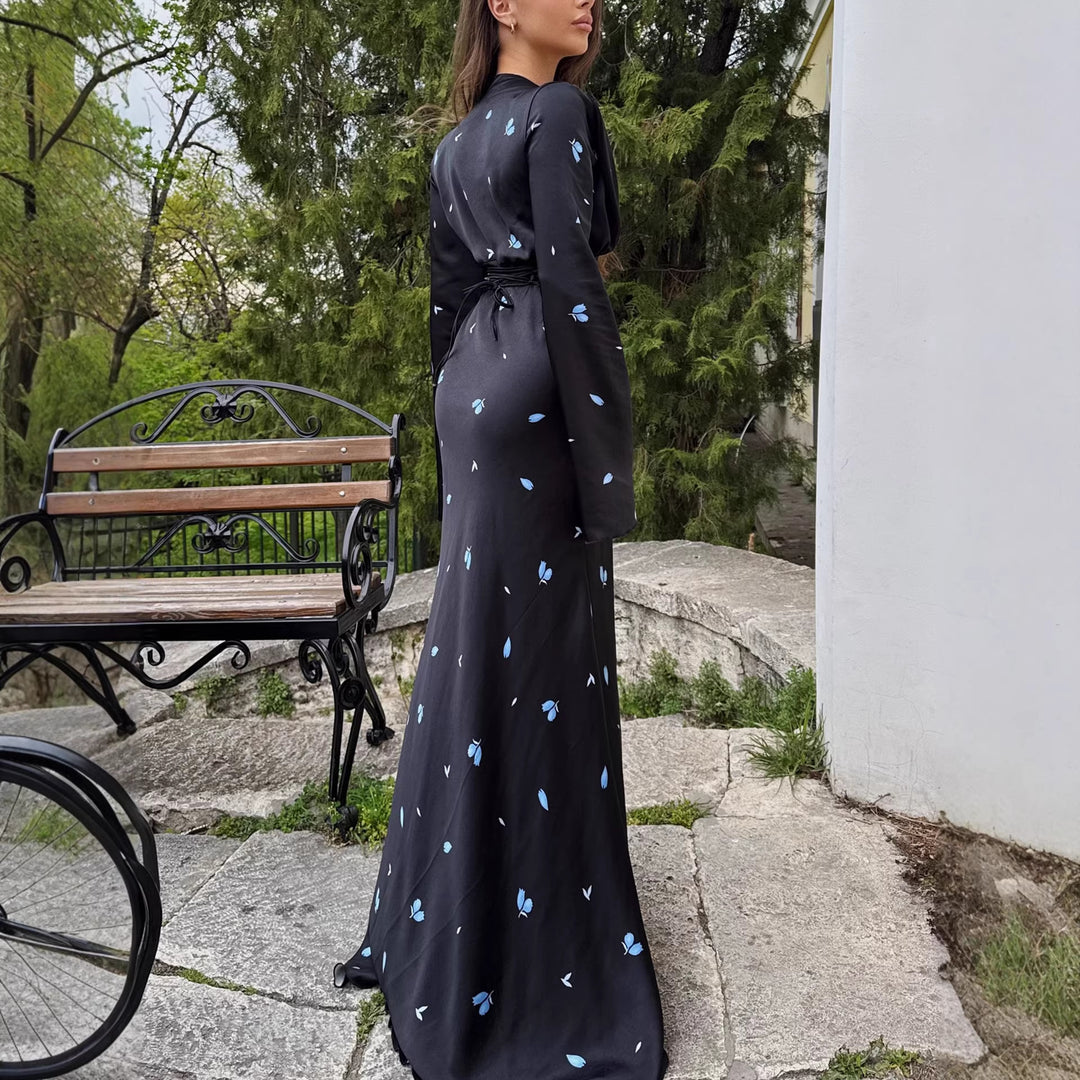 Damen Langärmeliges Maxikleid mit floralen Mustern und femininer Silhouette Drune