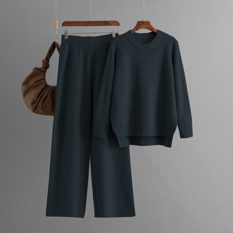 Damen lässiges Strick-Lounge-Set mit weitem Oberteil und bequemen Hosen Drune