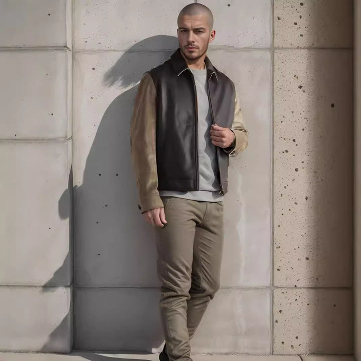 Herren modische Lederjacke mit Baumwollärmeln Drune