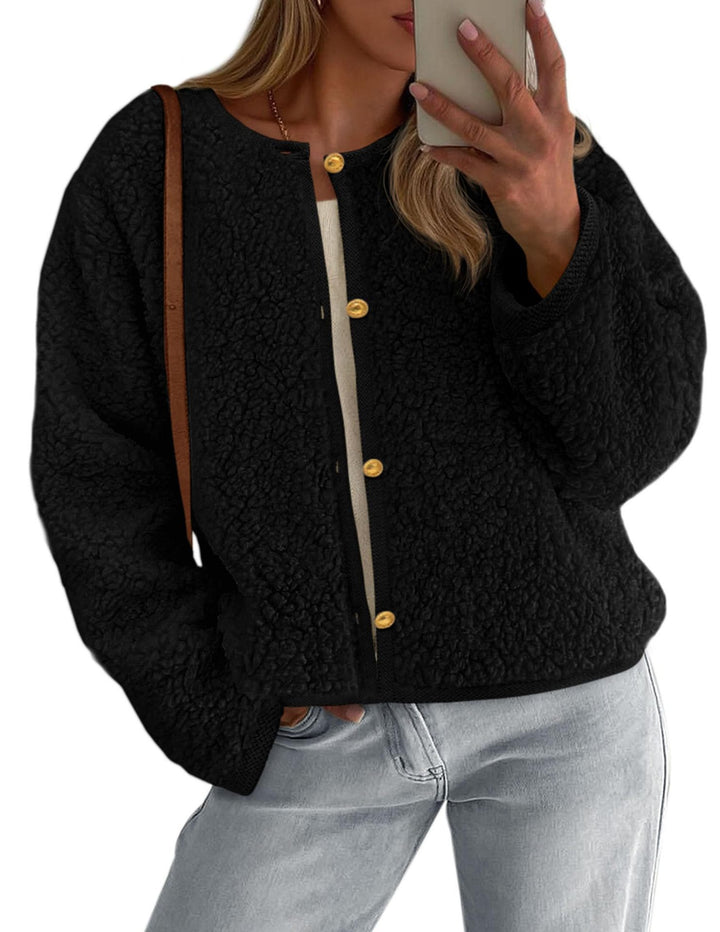Damen Kuschelige Fleecejacke mit Knopfdetail und Oversized-Schnitt Drune
