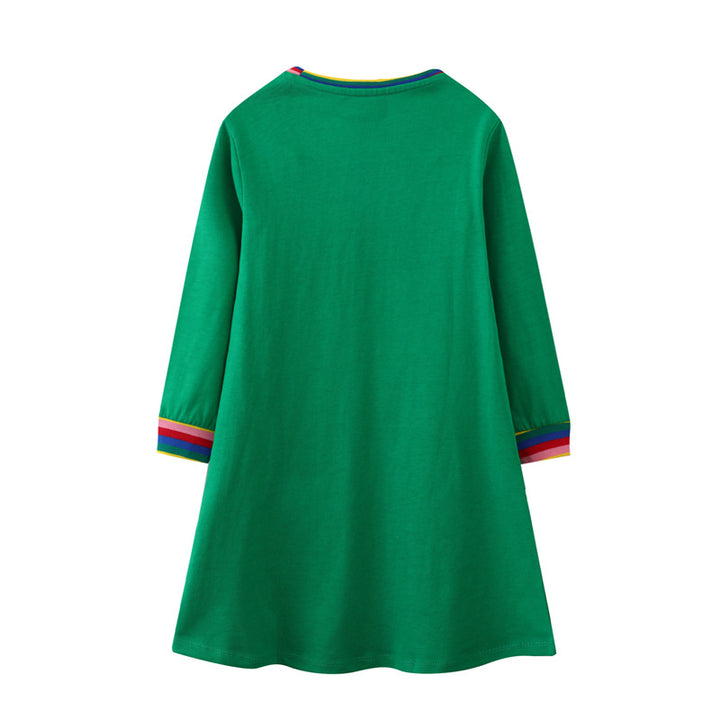 Mädchen Langarm-Kleid mit bunten Tier- und Blumenstickereien Drune