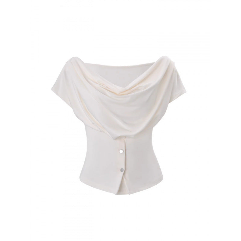 Damen Off-Shoulder Oberteil mit Knopfdetails Drune
