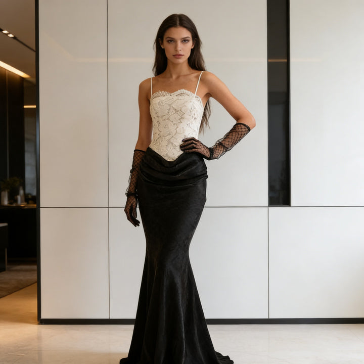 Damen Elegantes Abendkleid mit Spitzenoberteil und schwingendem Rock Drune