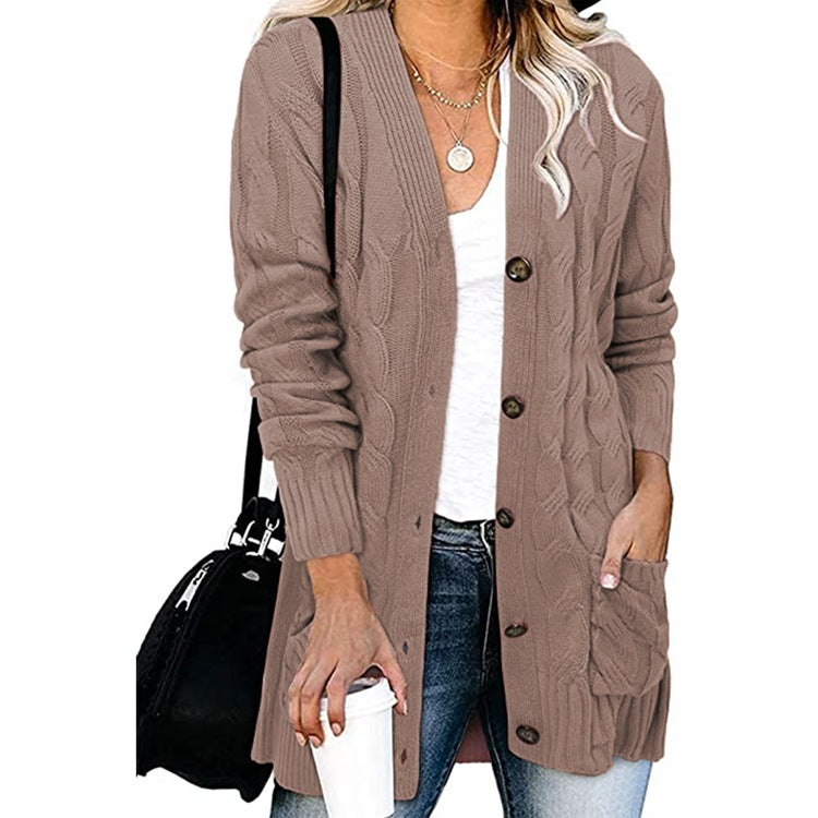 Damen Grobstrickjacke mit großen Knöpfen und tiefen Taschen Drune