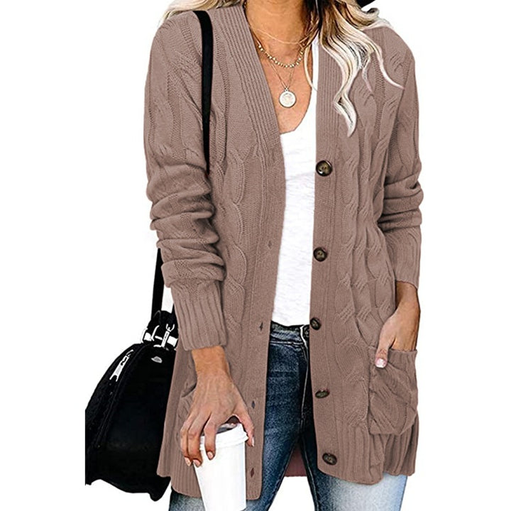 Damen Grobstrickjacke mit großen Knöpfen und tiefen Taschen Drune