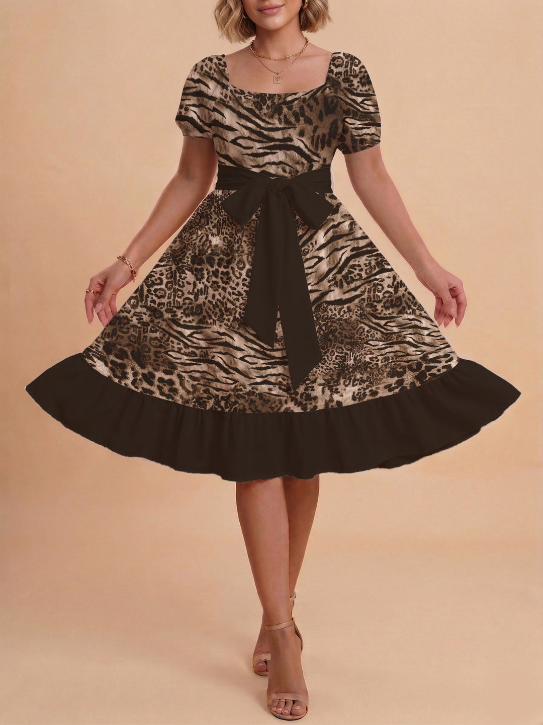 Damen schickes Glitzerkleid mit tailliertem Schnitt und Rüschensaum Drune