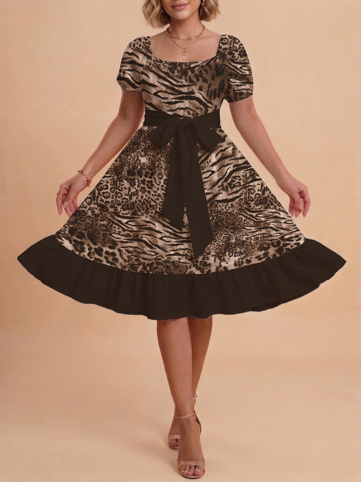 Damen schickes Glitzerkleid mit tailliertem Schnitt und Rüschensaum Drune