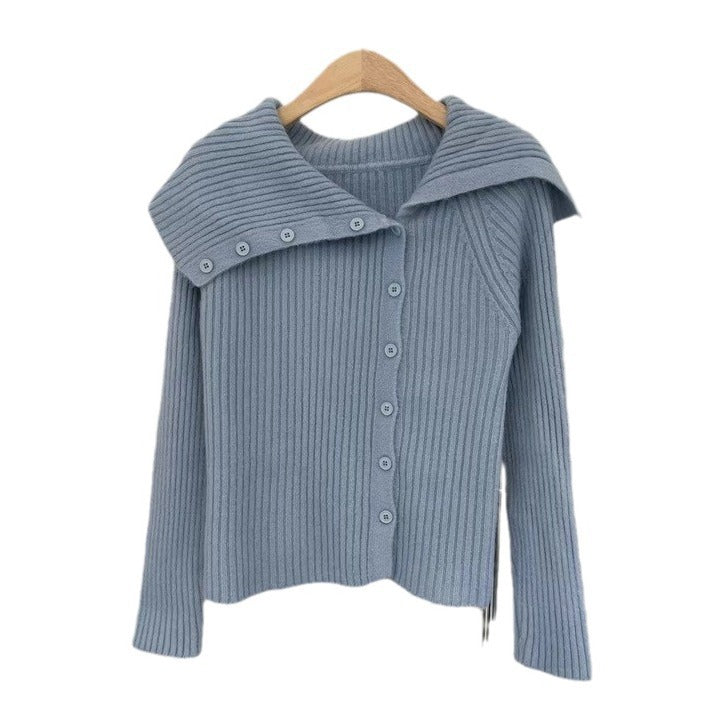 Damen feiner Strickcardigan mit modischem Kragen Drune