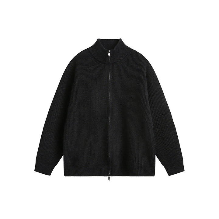 Herren Grobstrickjacke mit hohem Kragen und durchgehendem Reißverschluss Drune