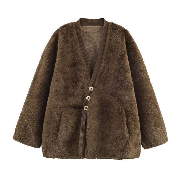 Damen Kuschelige Flanelljacke mit knöpfbarem Verschluss und seitlichen Taschen Drune