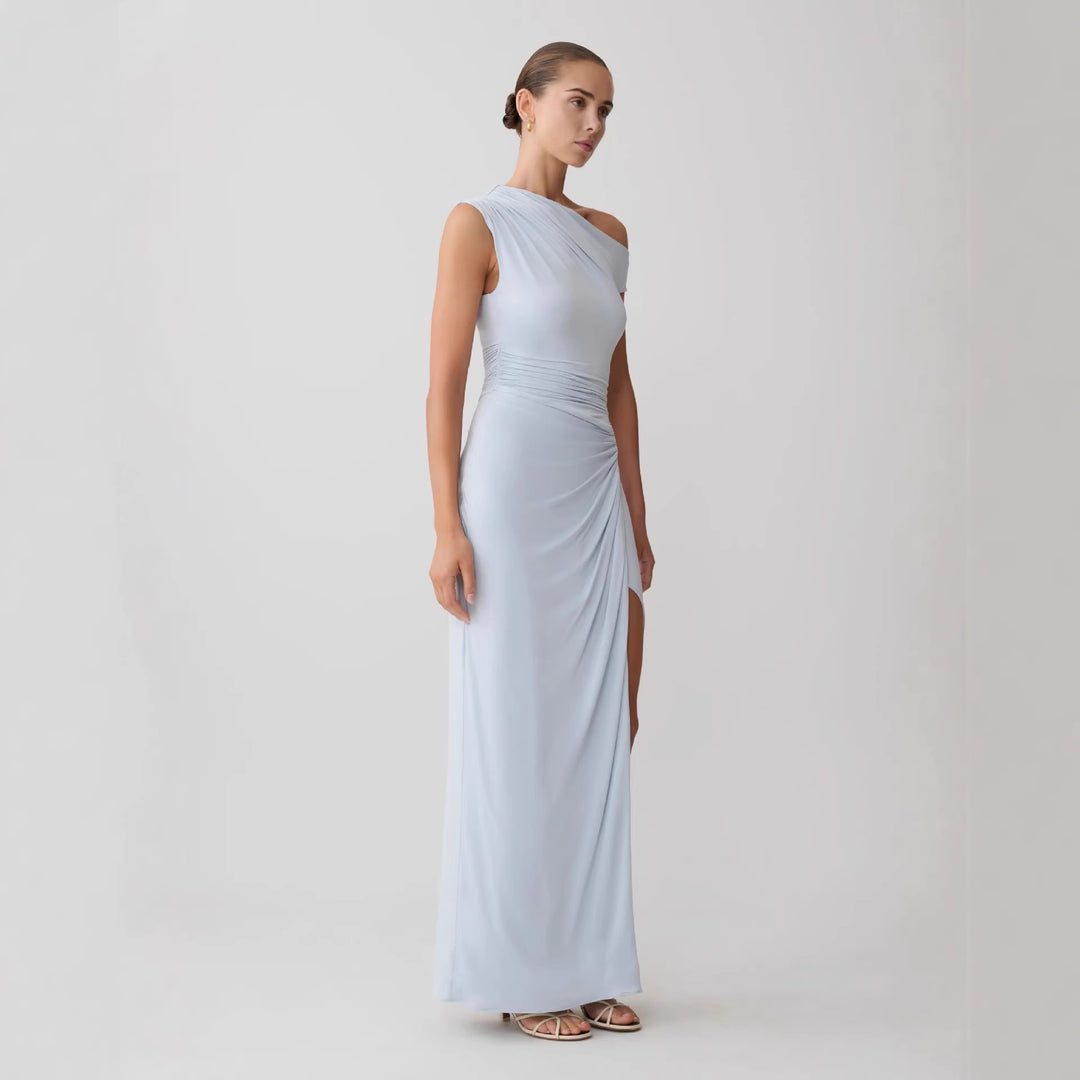 Damen Elegantes Maxi-Kleid mit One-Shoulder Design und hohem Schlitz Drune