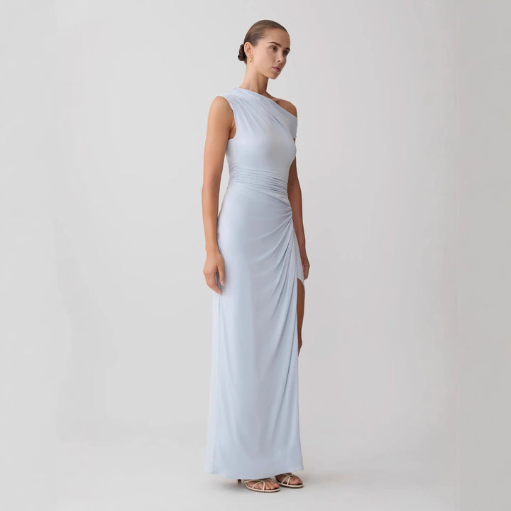 Damen Elegantes Maxi-Kleid mit One-Shoulder Design und hohem Schlitz Drune