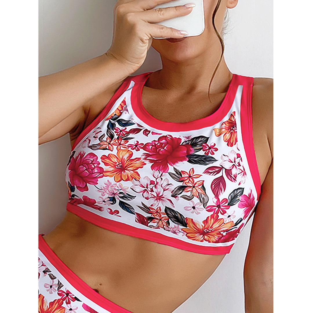 Damen Sport-Bikini mit floralem Design und hohem Bund Drune