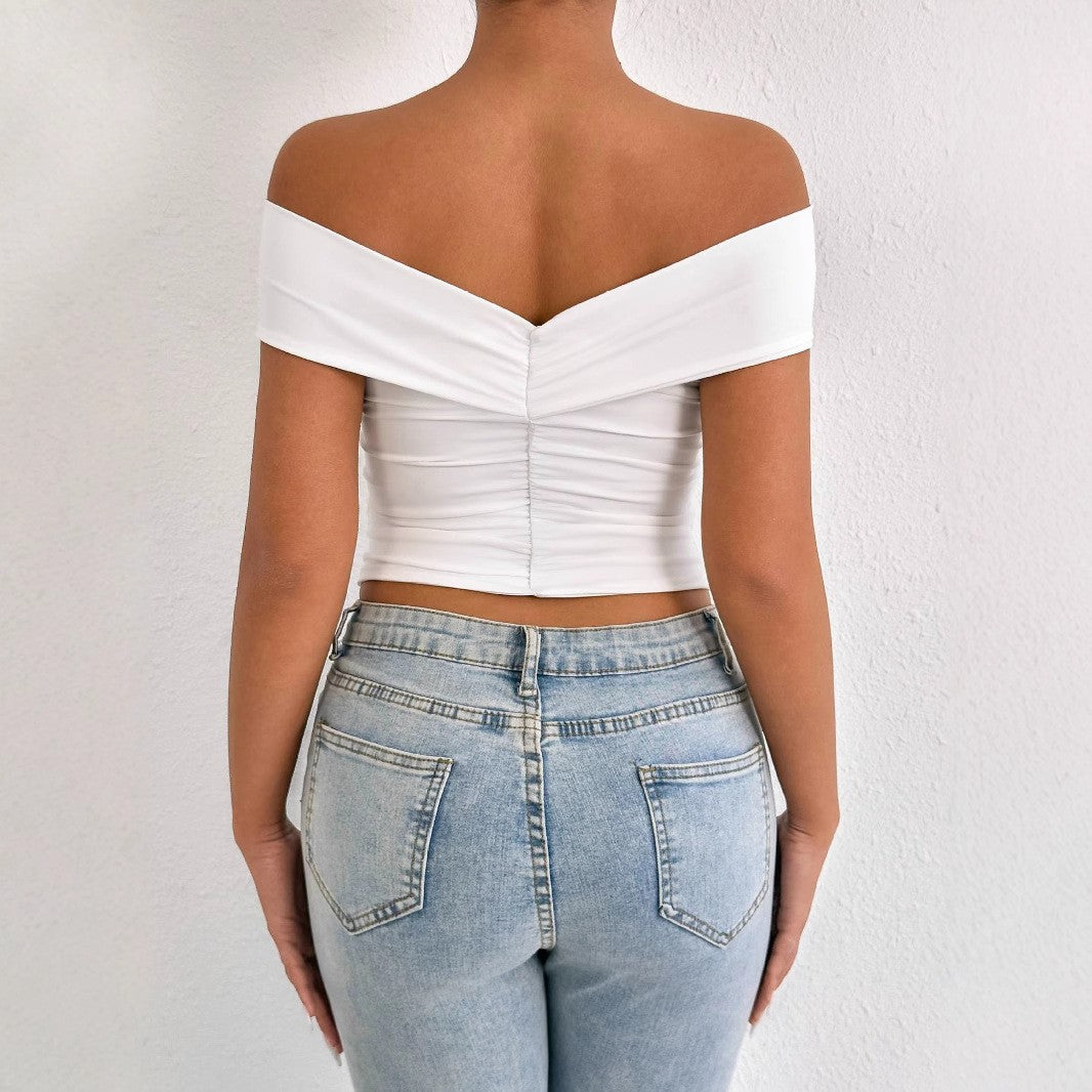 Damen schulterfreies Oberteil mit eleganter Drapierung Drune