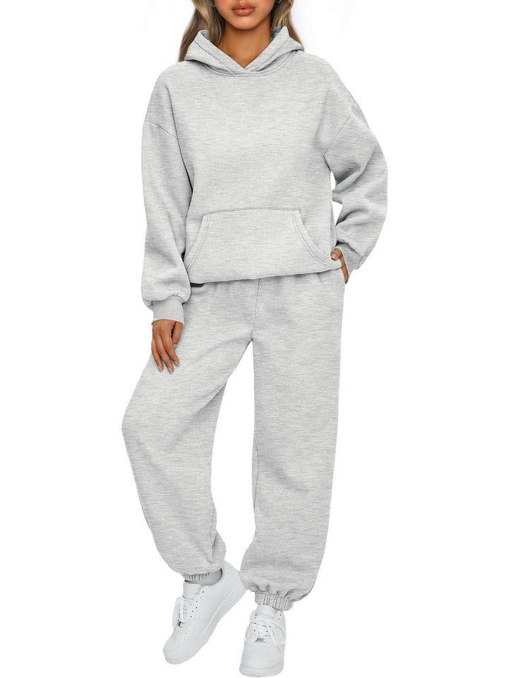 Damen nan Boxy-Hoodie und Palazzo-Jogger Set mit elastischem Knöchelbund Drune