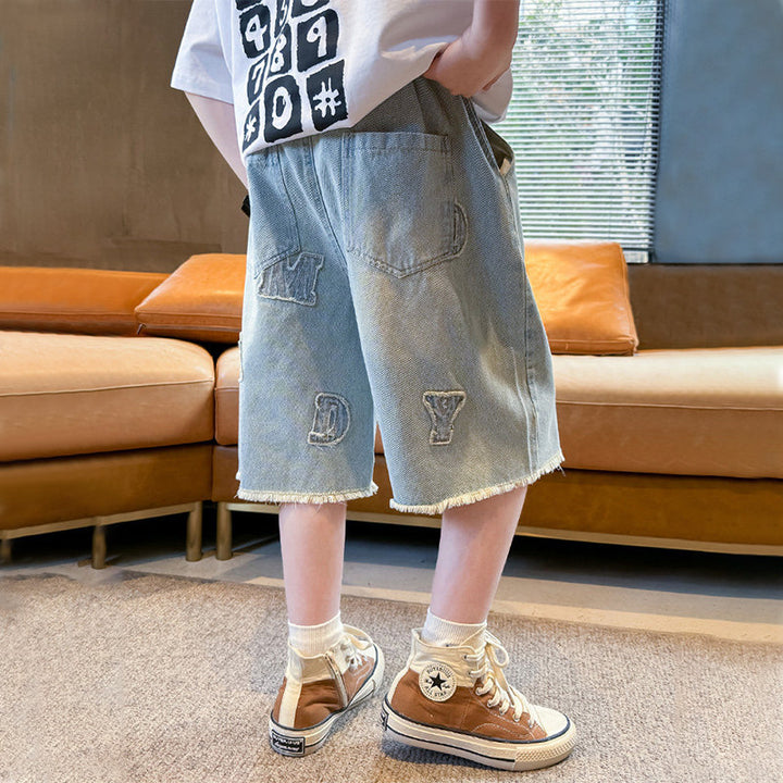 Jungen lässige Denim-Shorts mit auffälligen Applikationen Drune