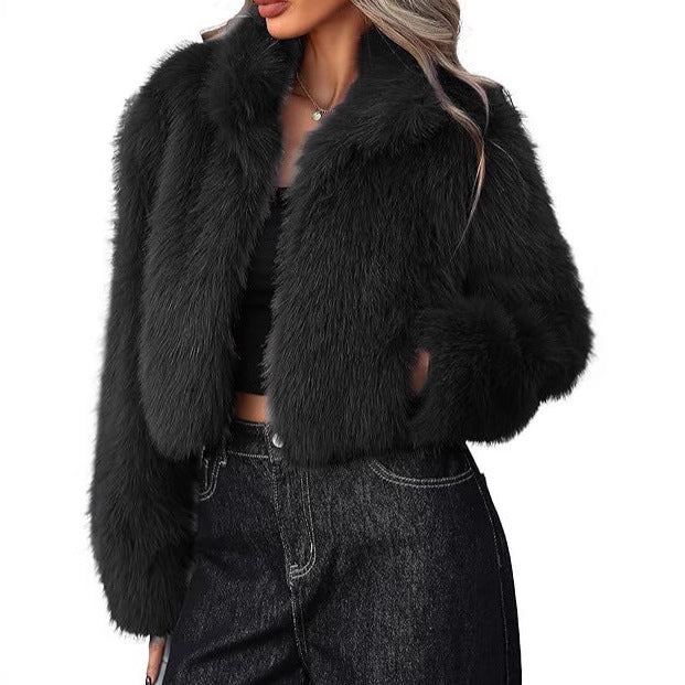 Damen elegante Kunstpelzjacke mit voluminösem Schnitt Drune