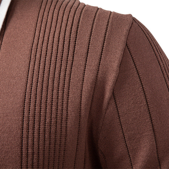 Herren nan langärmeliger Polopullover aus Feinstrick mit vertikalen Rippenintarsien und Kontrastkanten Drune