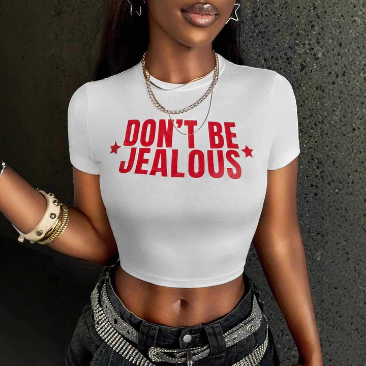 Damen Crop-T-Shirt mit modernem Statement-Print und figurbetontem Schnitt Drune