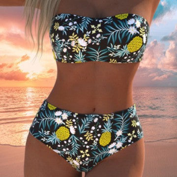 Damen hoch geschnittenes Bikini-Set mit gepolstertem Oberteil und verstellbaren Trägern Drune
