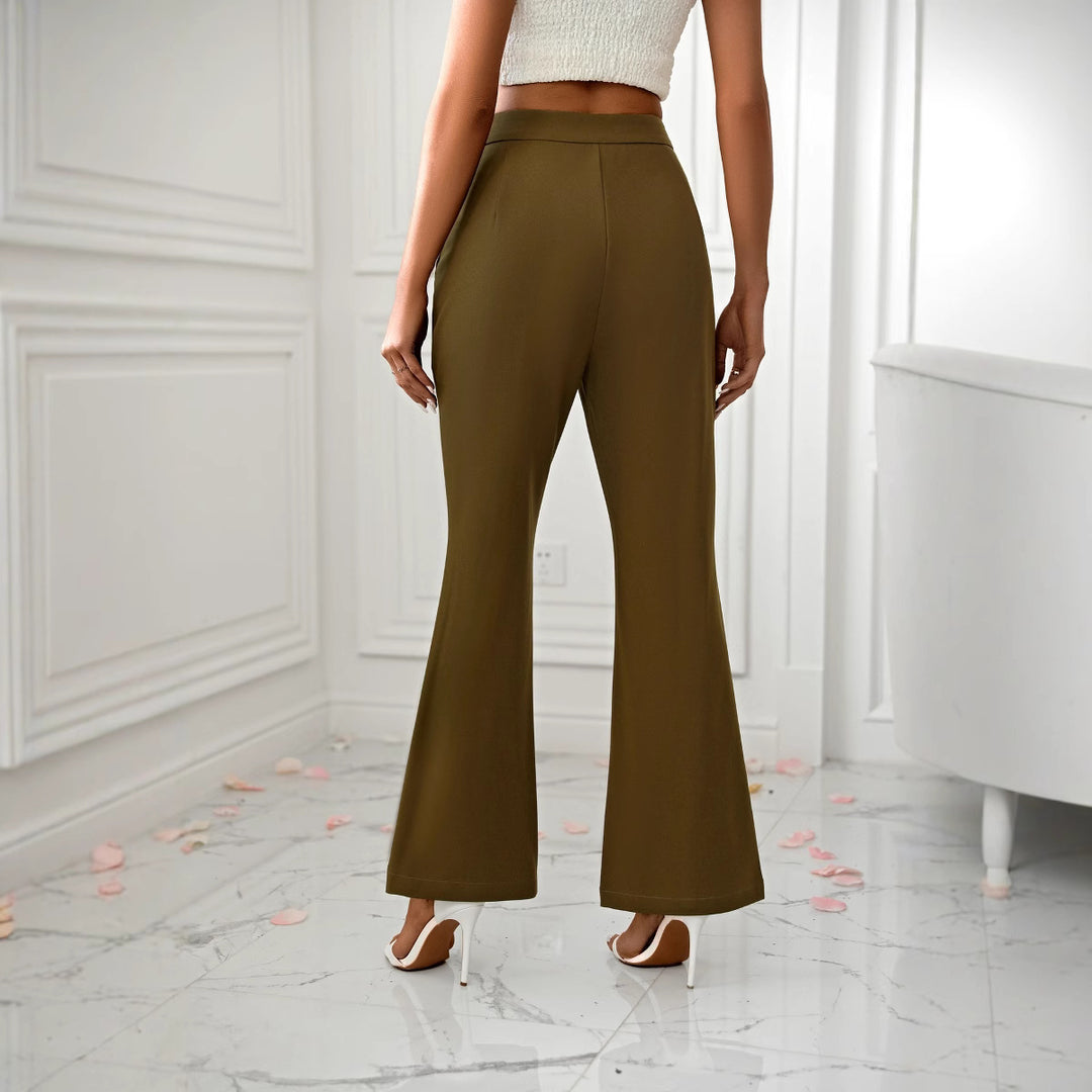 Damen elegante Flared-Hose mit seitlichen Schlitzen und hohem Bund Drune