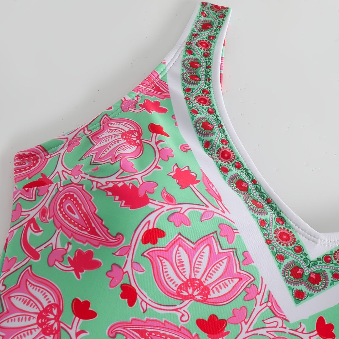 Damen Einteiliger Badeanzug mit floralem Design und modischen Trägern Drune