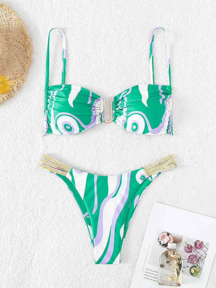 Damen Zweiteiliges Bikini-Set mit modischem Wickeldesign und elastischen Trägern Drune