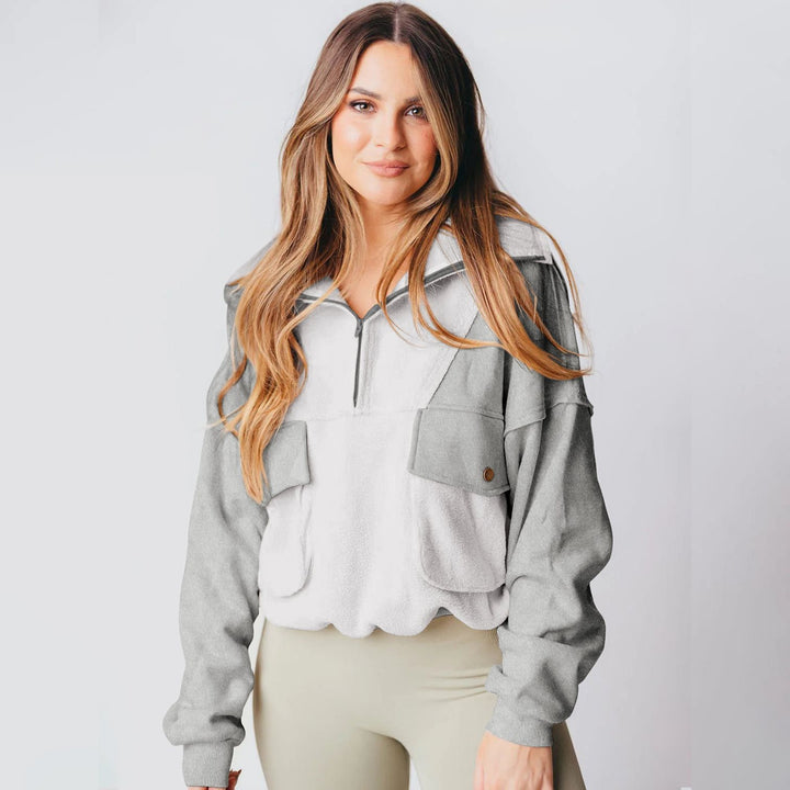 Damen Sportlicher Fleece-Pullover mit Reißverschluss und Tasche Drune