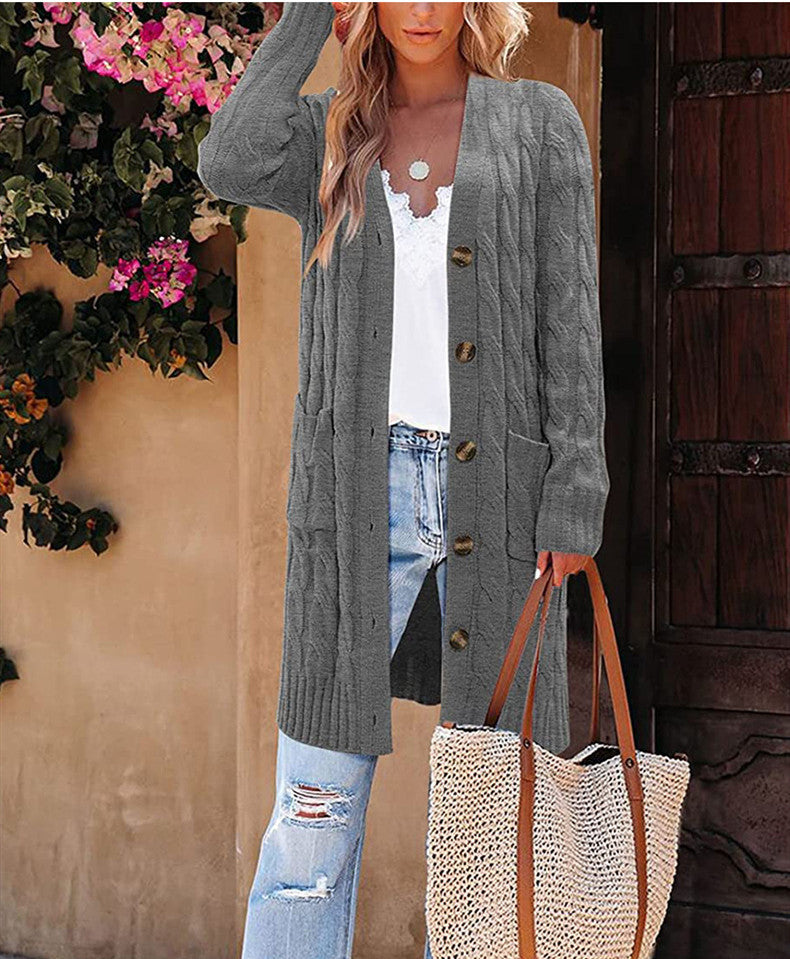 Damen Grobstrick Cardigan mit Taschen und Knopfdetails Drune