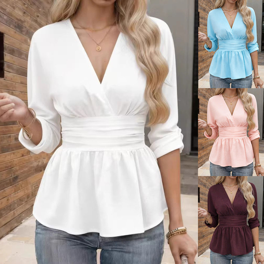 Damen V-Ausschnitt Bluse mit tailliertem Schnitt Drune