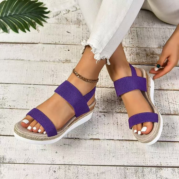 Damen Wedge-Sandalen mit geflochtener Jute-Optik und bequemer Sohle Drune