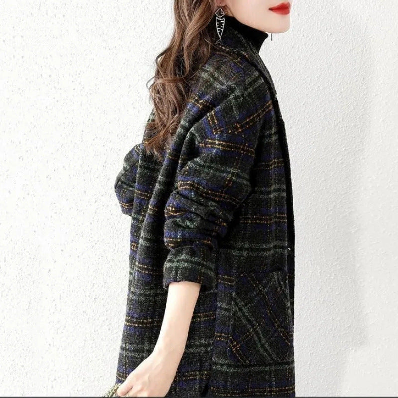 Damen Klassische Karojacke im modischen Oversized-Stil Drune