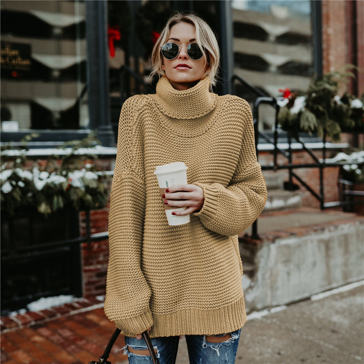 Damen Grobstrickpullover mit hohem Kragen und lässiger Oversized-Passform Drune