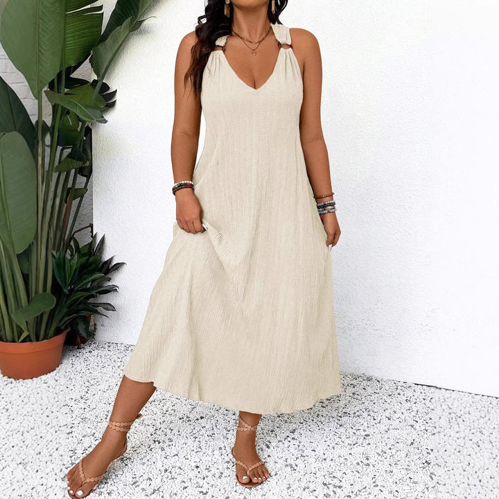 Damen Maxikleid mit schickem V-Ausschnitt und lässigen Trägern Drune