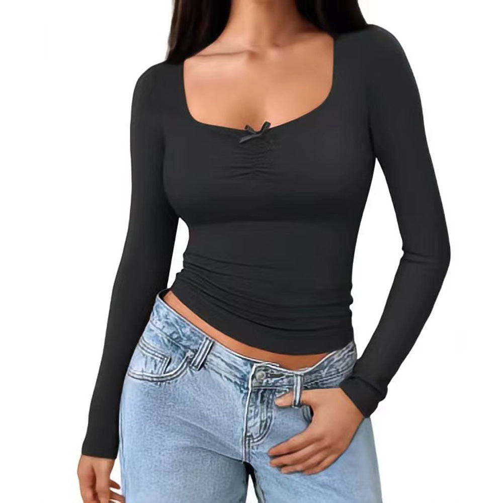Damen Langarmshirt mit schickem quadratischem Ausschnitt und raffinierten Raffungselementen Drune